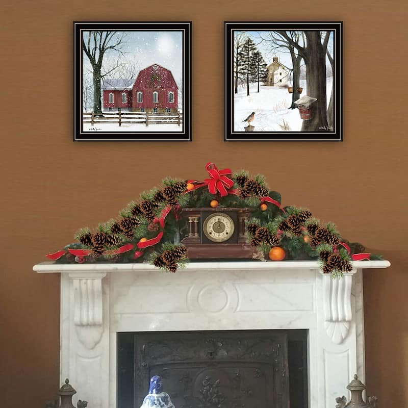 2-Piece Framed Wall Art Set - A Little Snow & Waiting for Spring, Black Frame