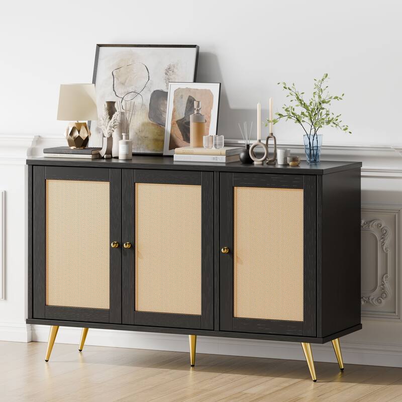 Futzca Storage Cabinet, Rattan Cabinet with Adjustable Shelf