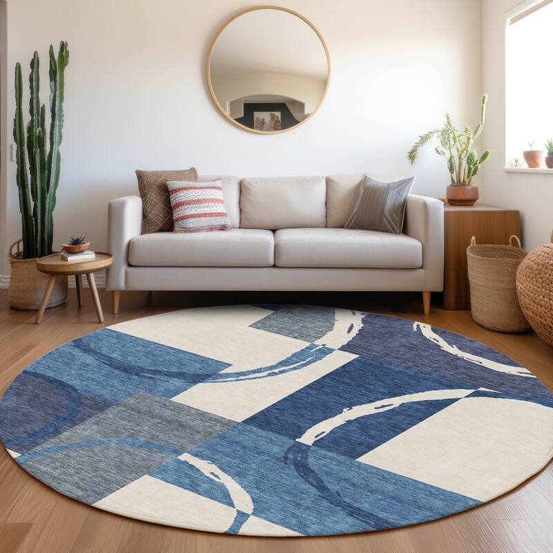 Premium Washable Super Soft Modern Casual Mayfield Rug - Blue - 8' x 8'