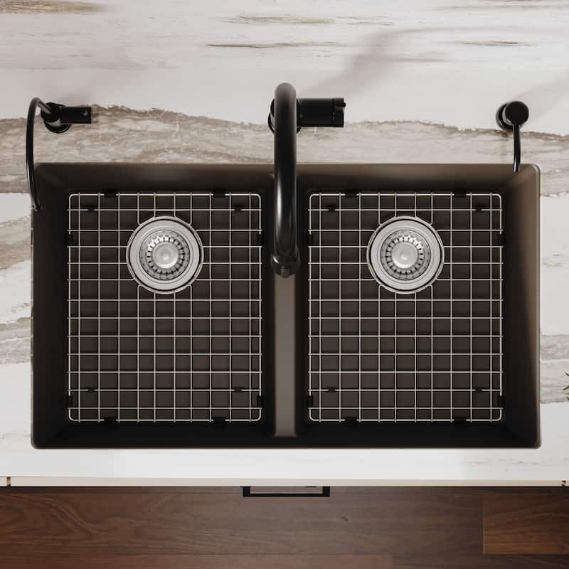 Karran 32" Undermount Double Equal Bowl Quartz Kitchen Sink Kit - 32" x 19.5" x 9"