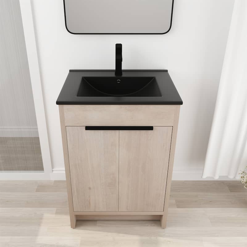 24 Inch Freestanding Bathroom Vanity With White Ceramic Sink