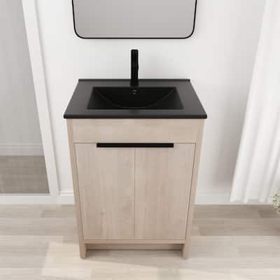 24 Inch Freestanding Bathroom Vanity With White Ceramic Sink