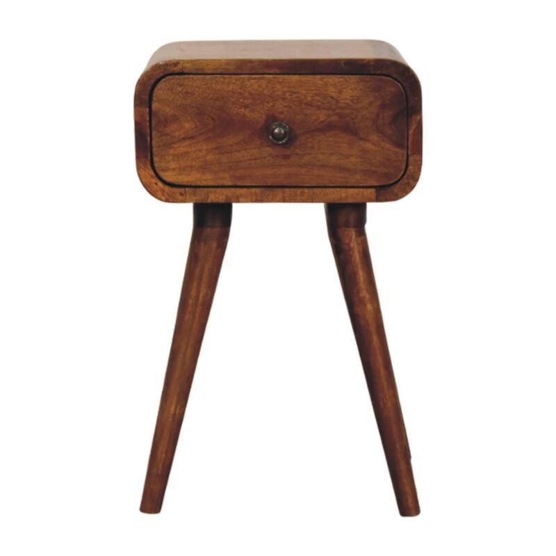 Mini Chestnut Nightstand with Drawer, Nordic Legs, Solid Mango Wood