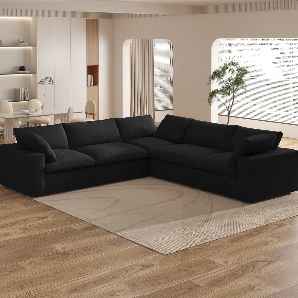 Large Down Filled Corner Sectional Sofa Couch with Ottoman for Living Room Set Linen Cloud Sectional Couches