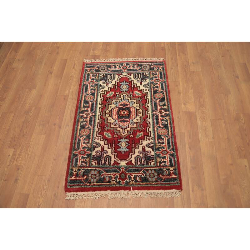 Hand Knotted Oriental 100% Wool Carpet Traditional Medallion Red Heriz (serapi) Area Rug - 3' 0'' X 2' 0''