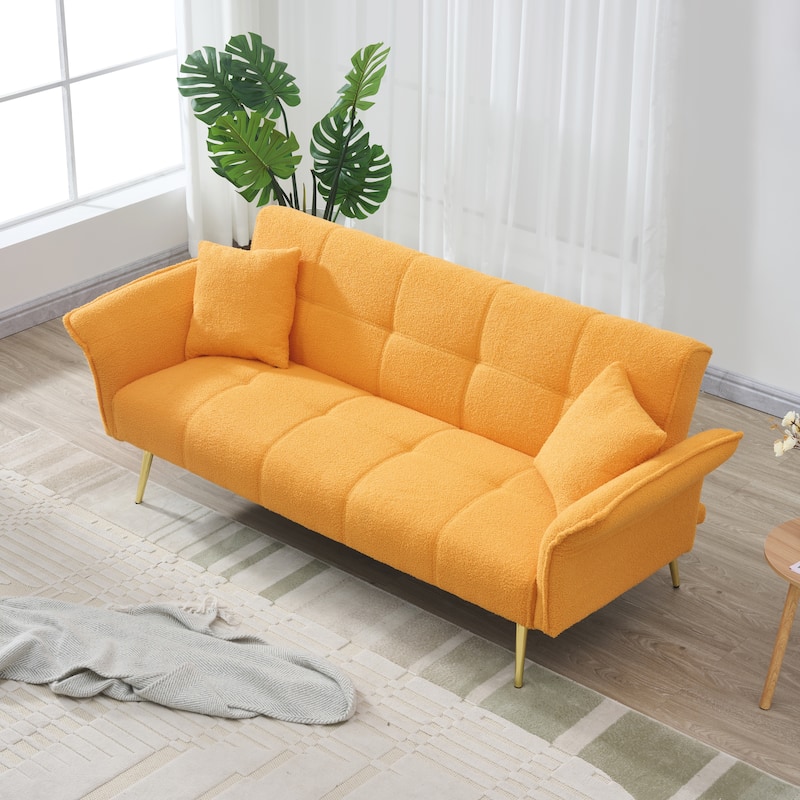 70-inch teddy fleece sofabed, convertible futon sofabed with adjustable arms and backrest