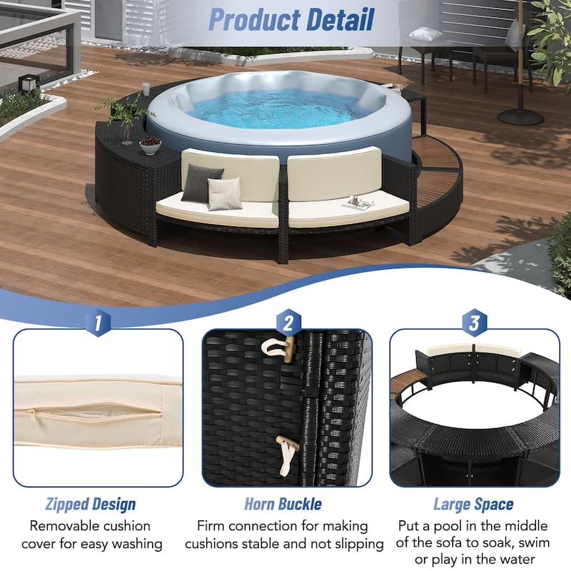 Outdoor Surround Spa Sofa Set with Storage Spaces, Mini Sofa and Cushions, All Weather Round Sectional Sofa, Free Combination