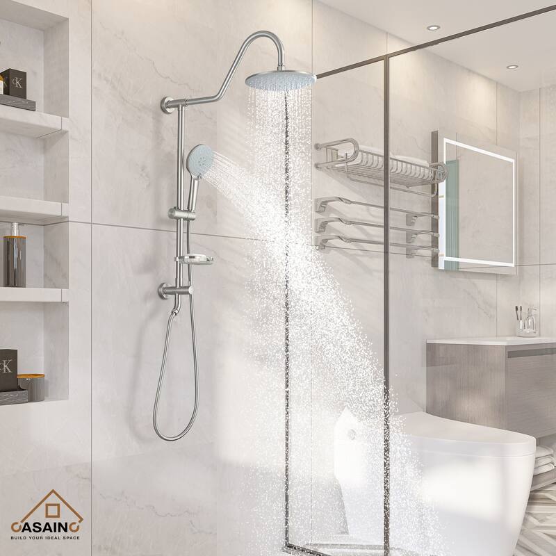 Exposed Pipe Shower System with 10-In Rainfall Shower Head and Handheld Shower
