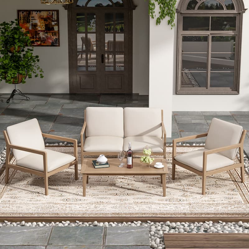 Christopher Knight Home - Isolde Outdoor Acacia Wood Chat Set with Cushions