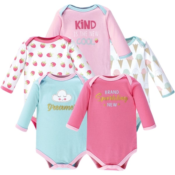 slide 1 of 1, Luvable Friends Baby Girl Cotton Long-Sleeve Bodysuits 5pk, Dreamer 0-3 Months - Dreamer