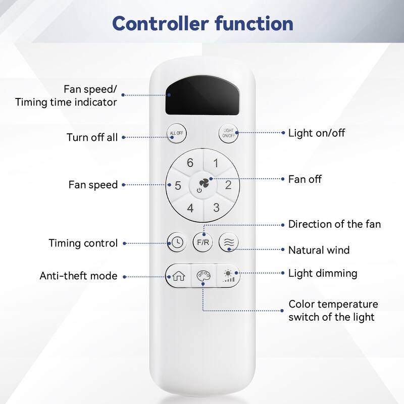 52 Inch Ceiling Fan with Light and Remote Control, 3-Blade Reversible DC Motor Fan, Dimmable 3-color Temperature