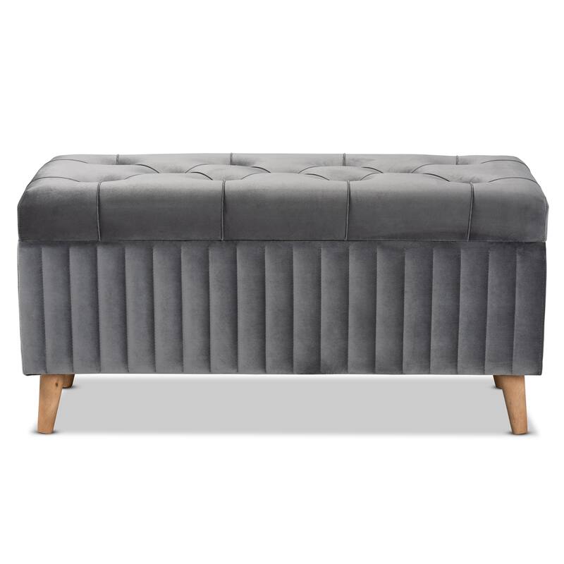 Hanley Modern and Contemporary Velvet Fabric and Wood Storage Ottoman