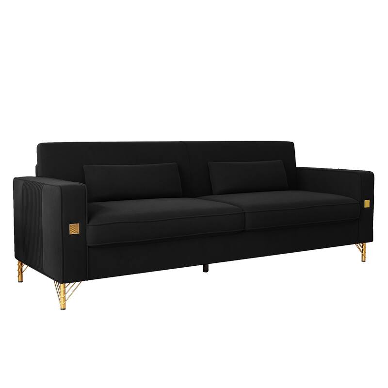 85.63" Velvet Sofa Couch with Cushions, Loveseat for Living Room, Square Armrest Upholstered Sofa with Metal Legs