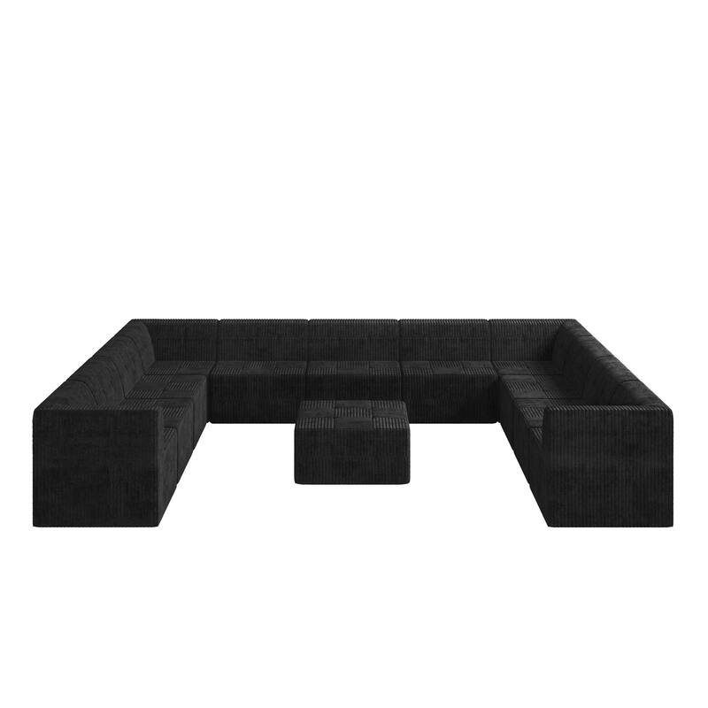 163.39" U-Shaped Modular Sectional Sofa with Sleeper Function, 9-Seat Corduroy Couch and No Assembly Required