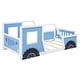 preview thumbnail 10 of 22, Classic Design Twin Size Car-Shaped Platform Bed with Wheels,Sturdy Pine Wood and Safety Guardrail