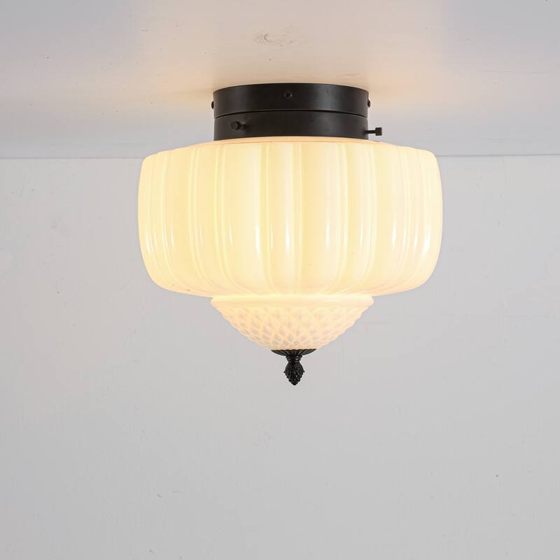 12.6" Modern Coastal Schoolhouse Semi-Flush Mount Ceiling Light with Milk Textured Glass for Bedroom, Kitchen, Entryways