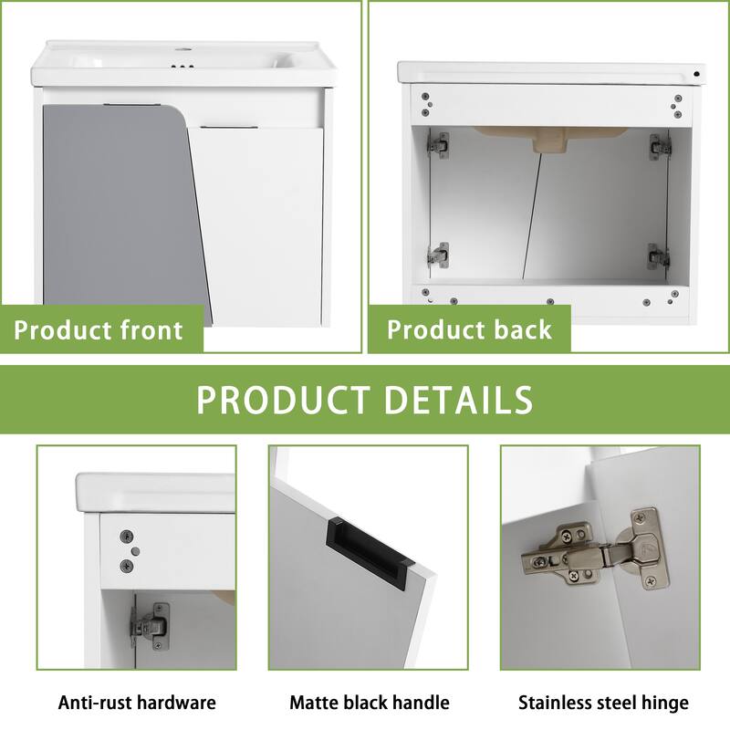GDFStudio - Emerson Stylish Wall-Mounted Bathroom Vanity with Soft-Close Doors and Ceramic Sink