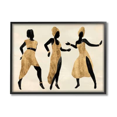Stupell Powerful Women Dancing African Glam Fashion Black Beige Framed Wall Art