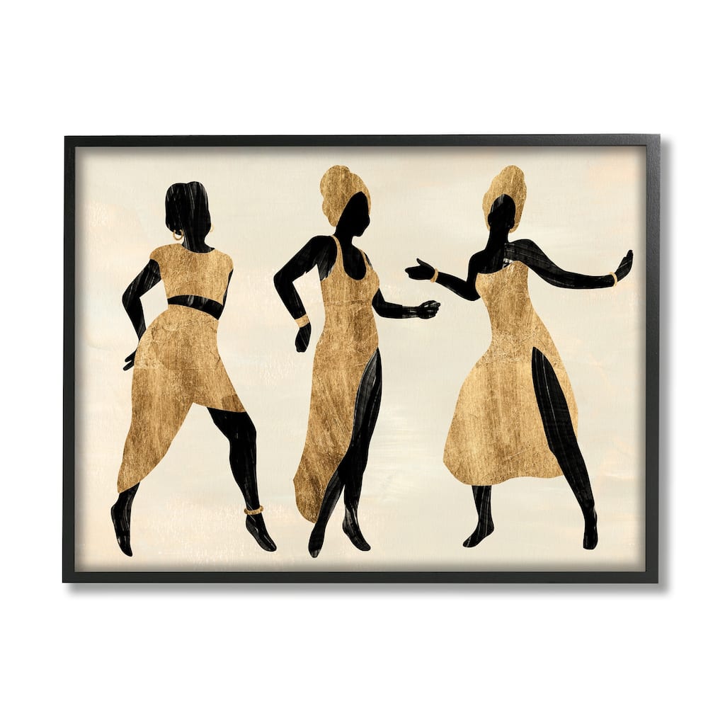 Stupell Powerful Women Dancing African Glam Fashion Black Beige Framed Wall Art