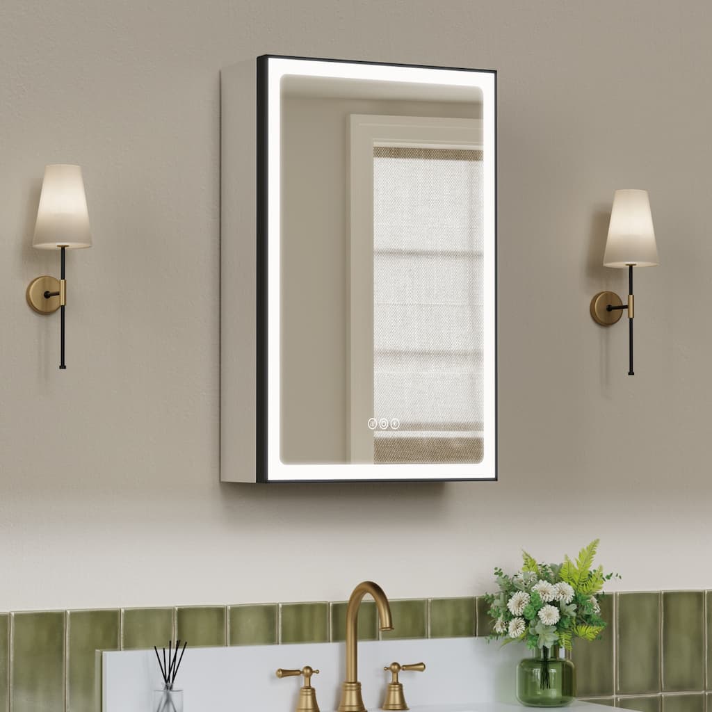 Grand Aluminum Medicine Cabinet with Mirror, Adjustable Shelves, Dimmable Light, Anti-Fog, Recessed or Wall Mount