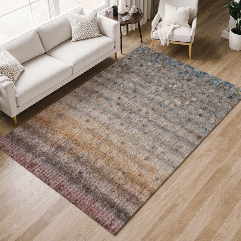 Machine Washable Indoor/ Outdoor Ombre Stripes Chantille Rug