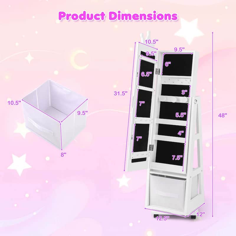 Costway Kids Jewelry Cabinet with Full-Length Mirror Foldable Drawer - See Details