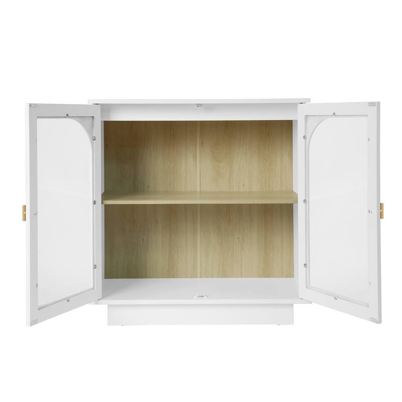 Storage Cabinet with 2 Acrylic Door, Wooden Kitchen Pantry Sideboard, Display Cabinet with Metal Handles & Adjustable Shelves