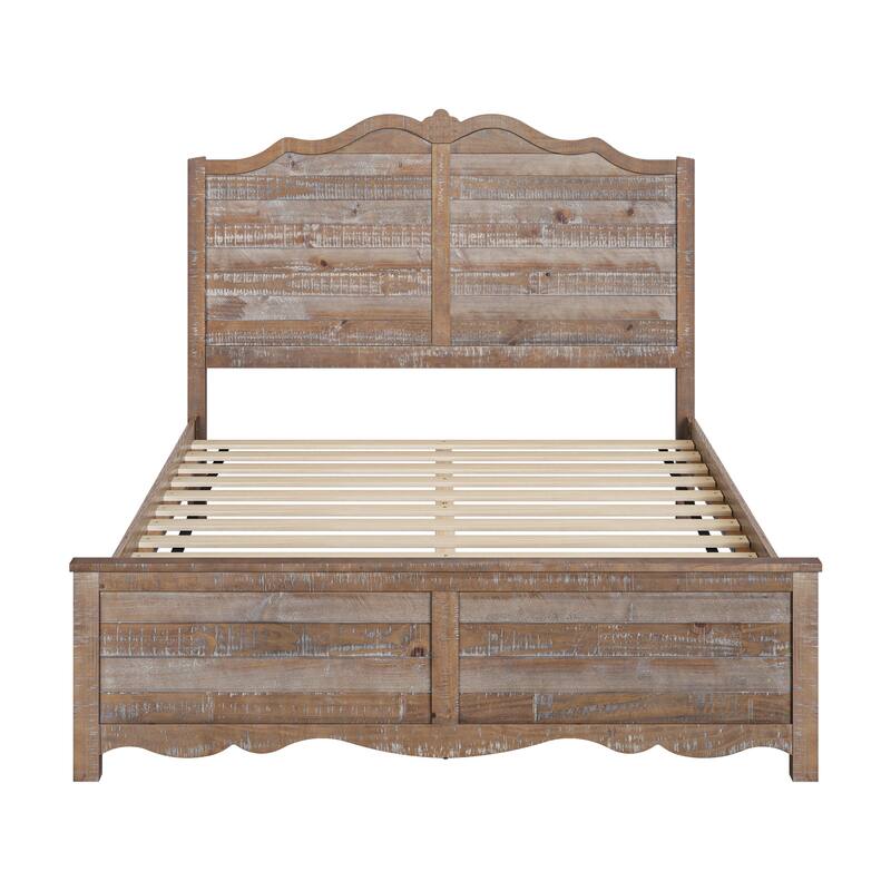 Modern Bed Solid Wood Platform Bed Frame Queen/King Size Bed with Headboard and Wood Slat Support for Bedroom