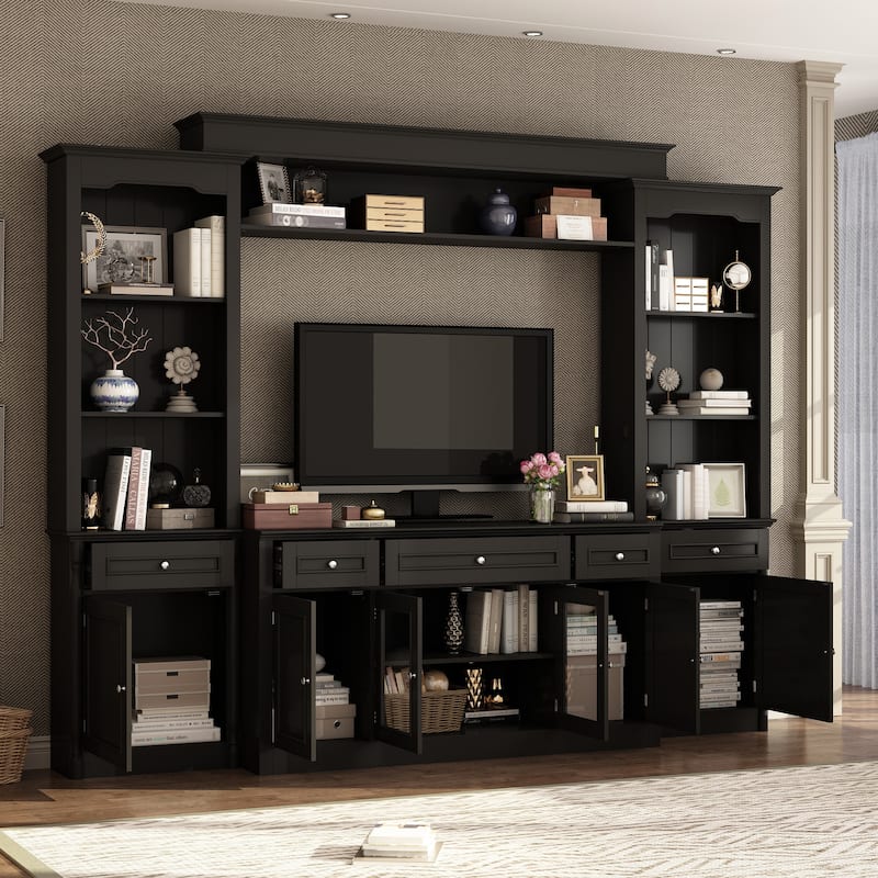 104.3"x82.3" Complete Entertainment Wall Unit White TV Stand Display