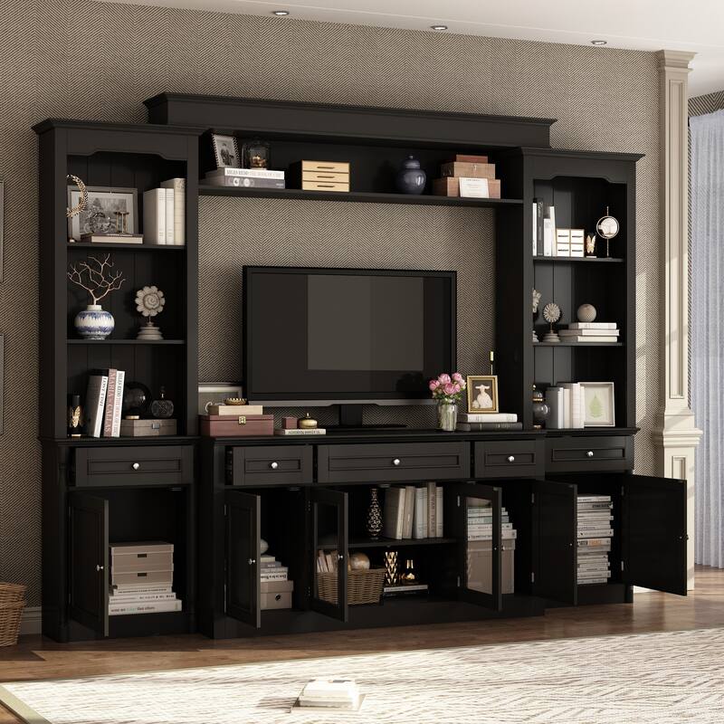 Media Wall Unit w/Spacious Storage White TV Stand Wall Storage Combo