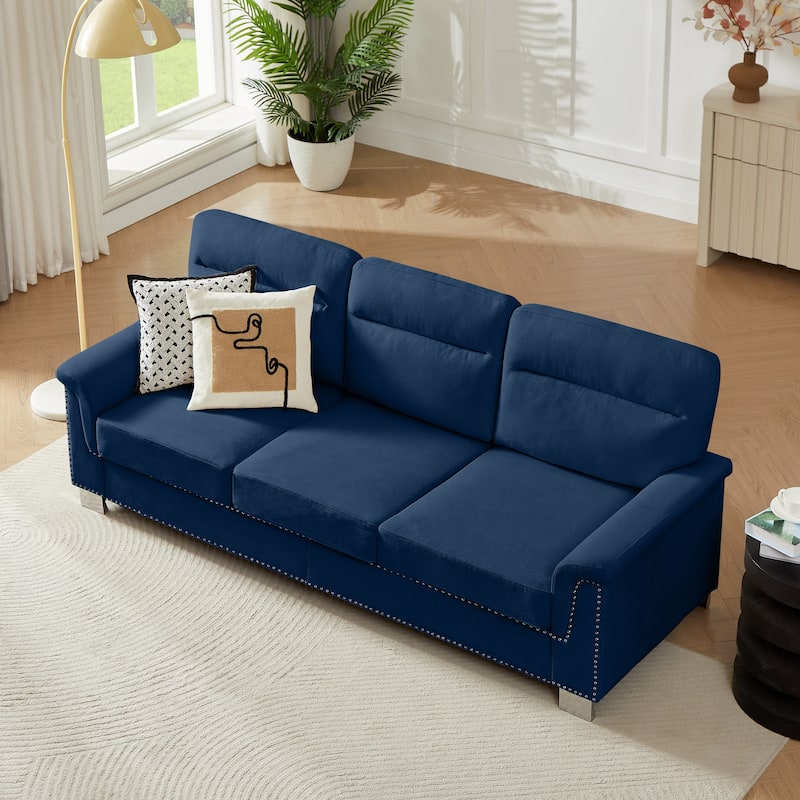 GDFStudio - Modern Snowfleece 3-Seater 82" Sofa with Rolled Arms - Blue