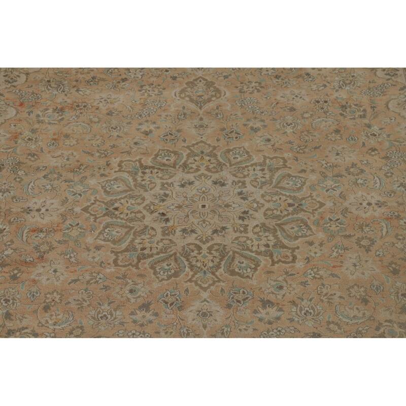 Distressed Kashan Vintage Persian Area Rug Hand-Knotted Wool Carpet - 9'8" x 13'0"