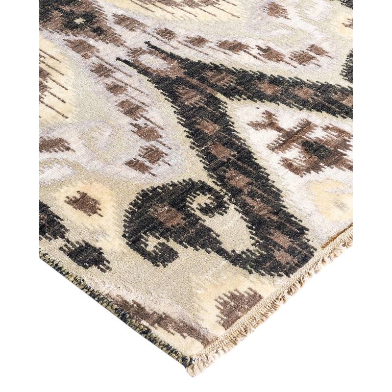 Ikat One-of-a-Kind Hand-Knotted Area Rug - Black, 9' 2" x 12' 3" - 9' 2" x 12' 3"