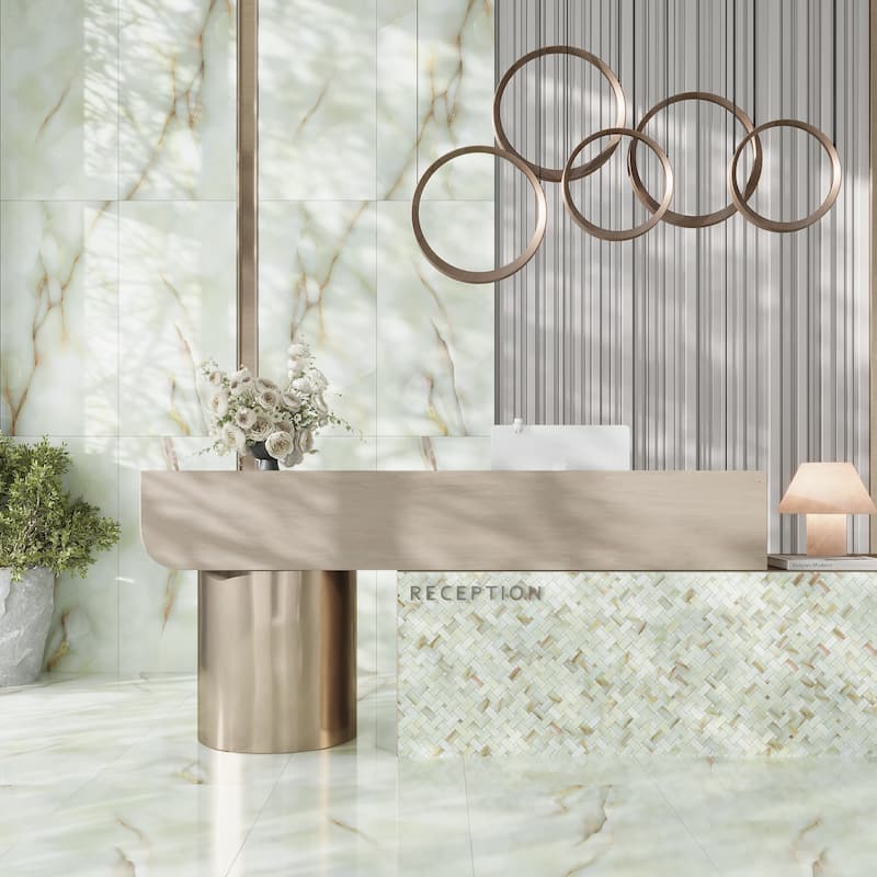 Splendor 12x12 Celadon Giada Porcelain Mosaic Onyx Basketweave Wall and Floor Tile (4.84 sq ft/case) - 5 Pack