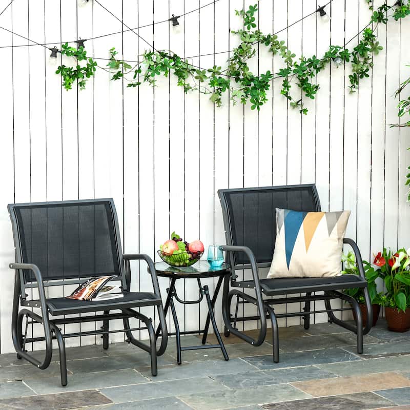 Outsunny Glider/Rocking Chair Set with Breathable Mesh Fabric, Curved Armrest - Black, Dark Grey