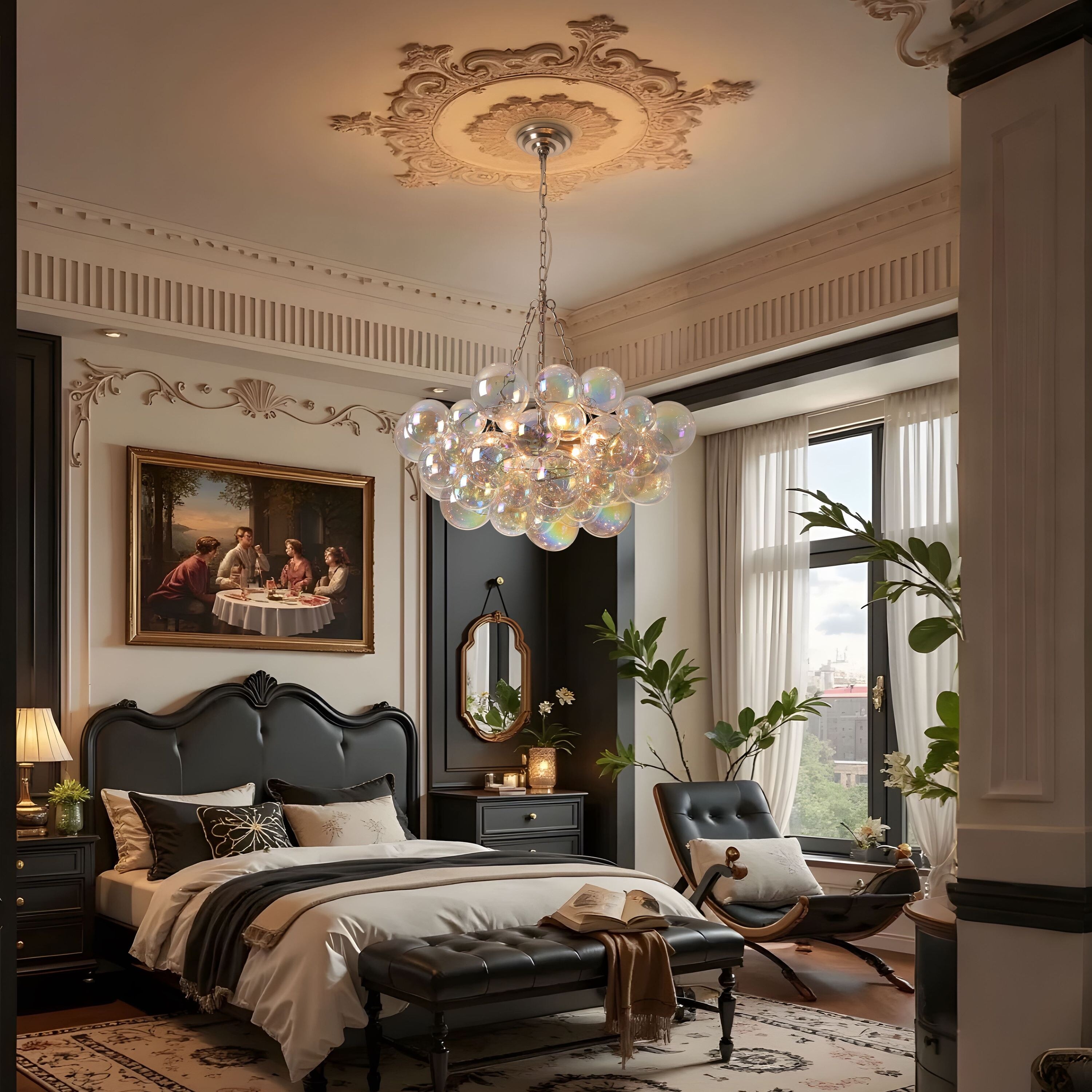 Starsky 6-Light lridescent Bubble Glass Globe chandelier, Hand