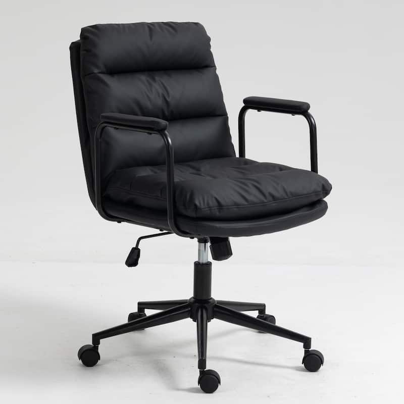 GDF Studio - Ergonomic PU Leather Mid-Back Office Chair with Reclining Backrest with Padded Armrests and 360° Swivel Mobility