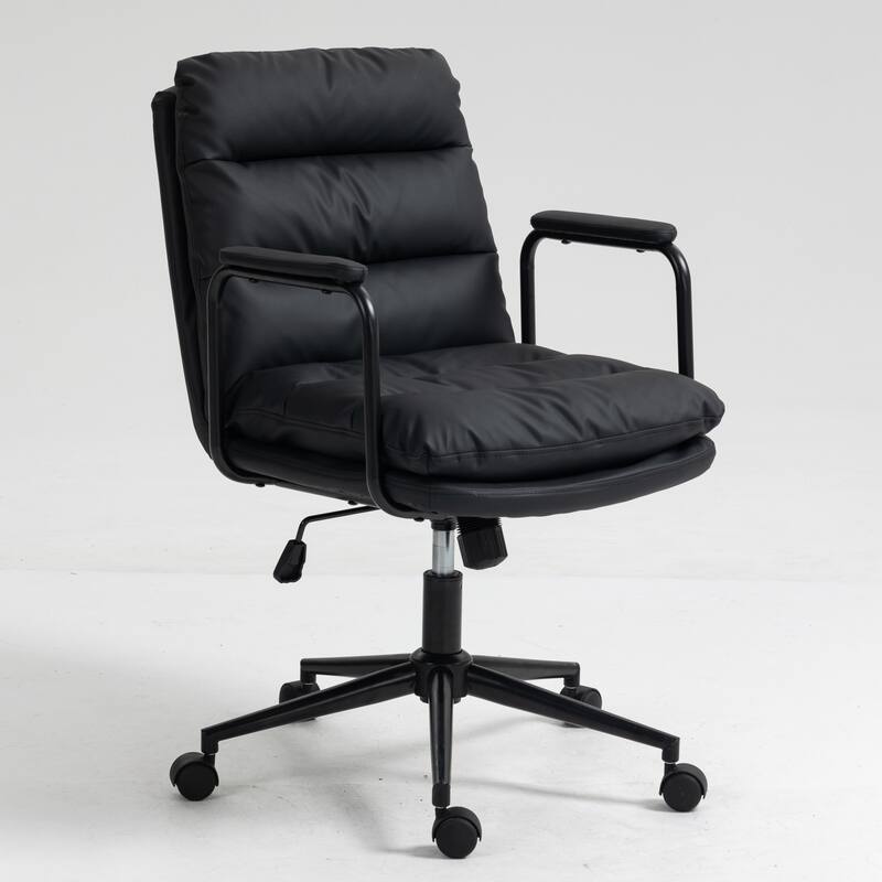 Roomfitters PU Leather Office Chair, Mid-Back Adjustable Swivel Desk Chair with Wheels and Arms, Ergonomic Task Chair