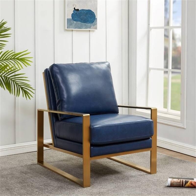 Jefferson Contemporary Leather Accent Armchair with Brushed Gold Frame, Removable Cushions, and Durable Spring-Supported Seat