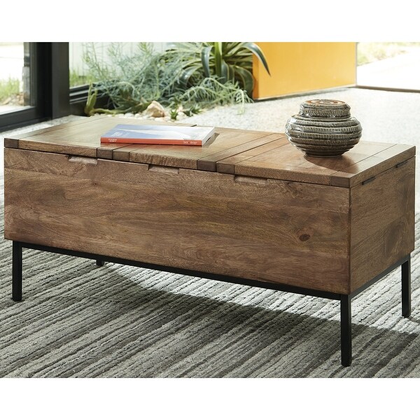 Braddick Light Brown/Black Storage Trunk - 40"W x 18"D x 18"H. Opens flyout.