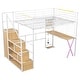 preview thumbnail 3 of 4, Full Size Modern Metal Loft Bed with Built-in Work Station and LED,