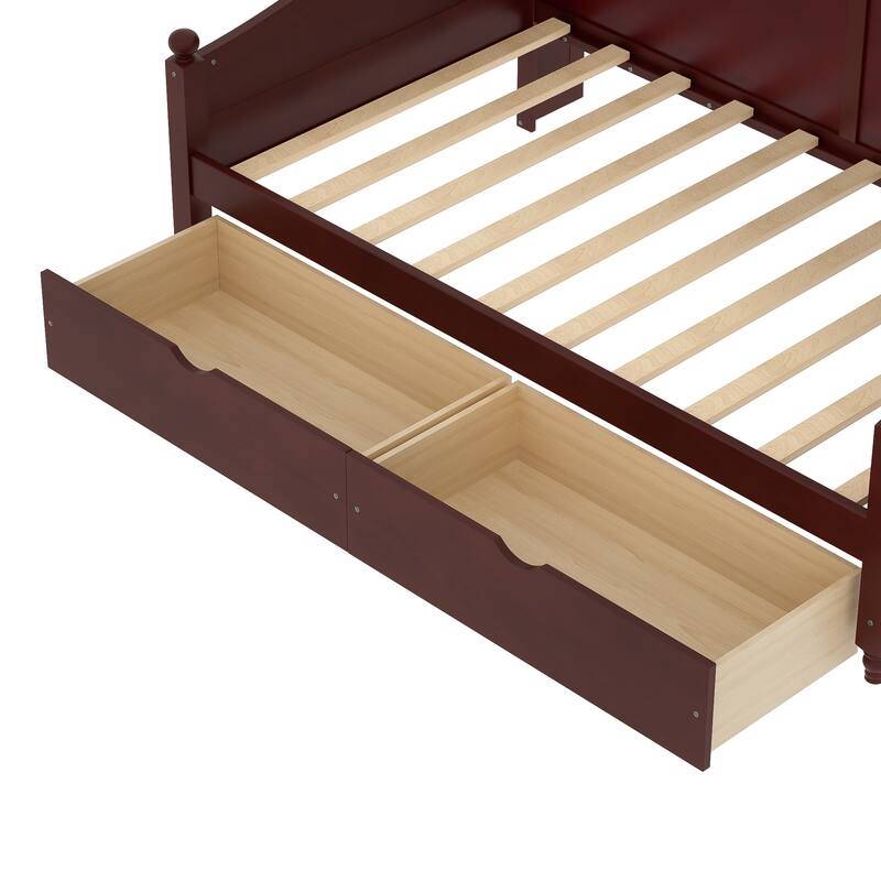 Twin Daybed with Storage Drawers and Headboard Shelving Wooden Frame