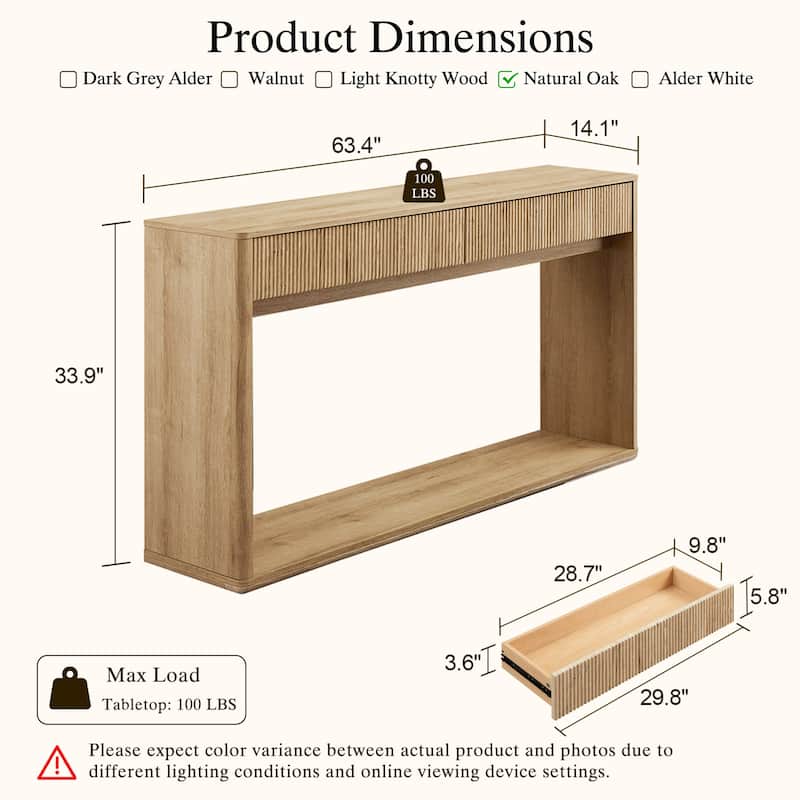63" Modern Fluted 2 Drawers Entryway Table, Console Table, Sofa Table