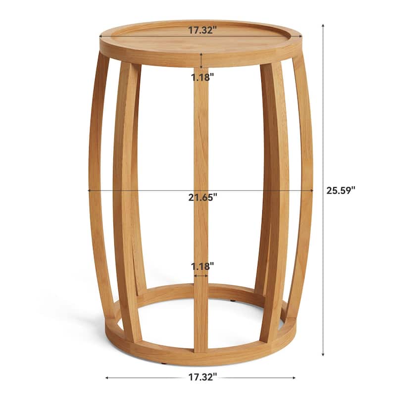 Solid Wood Round Side Table, Natural End Side Table for Living Room