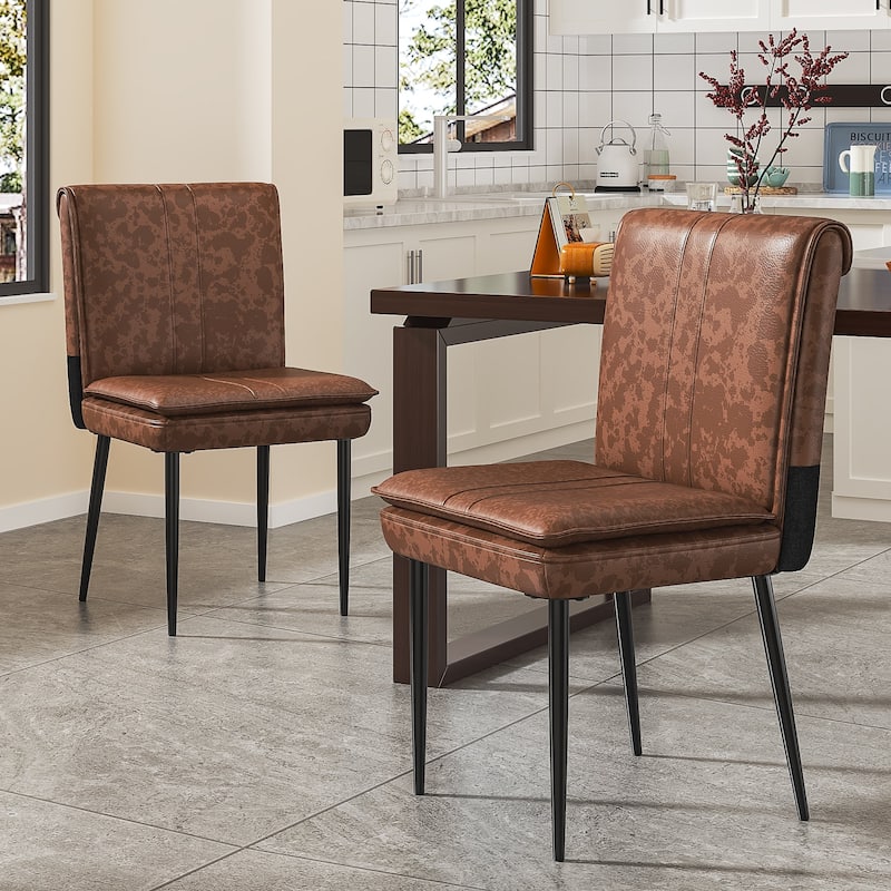 VECELO Foldable Dining Chair Set 2/4/6 Pack PU Leather Space Saving Chairs with Metal Legs Waterproof Kitchen Living Room Chairs - Brown - Set of 2