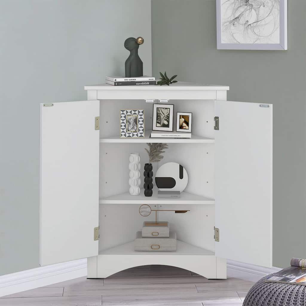 Modern Stylish Triangle Corner Storage Cabinet with Two Adjustable Internal Shelves