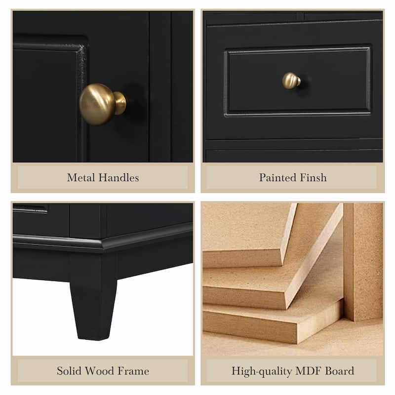 36" Bathroom Vanity with Ceramic Sink, MDF & Solid Wood Base, 3 Drawers and Cabinet with Shelves