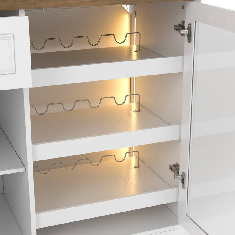 63" Arched Bar Cabinet with LED Lights Wine Bar Cabinet with Glass Doors, Liquor Storage Cabinet with Wine Rack