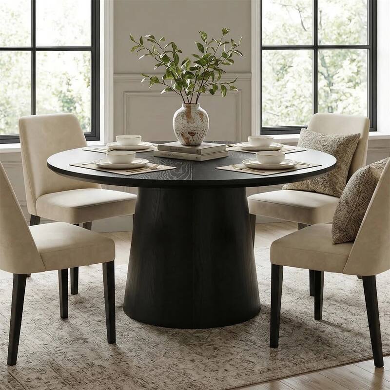47 Inch Modern Round Dining Table for 4, Sturdy Pedestal Base