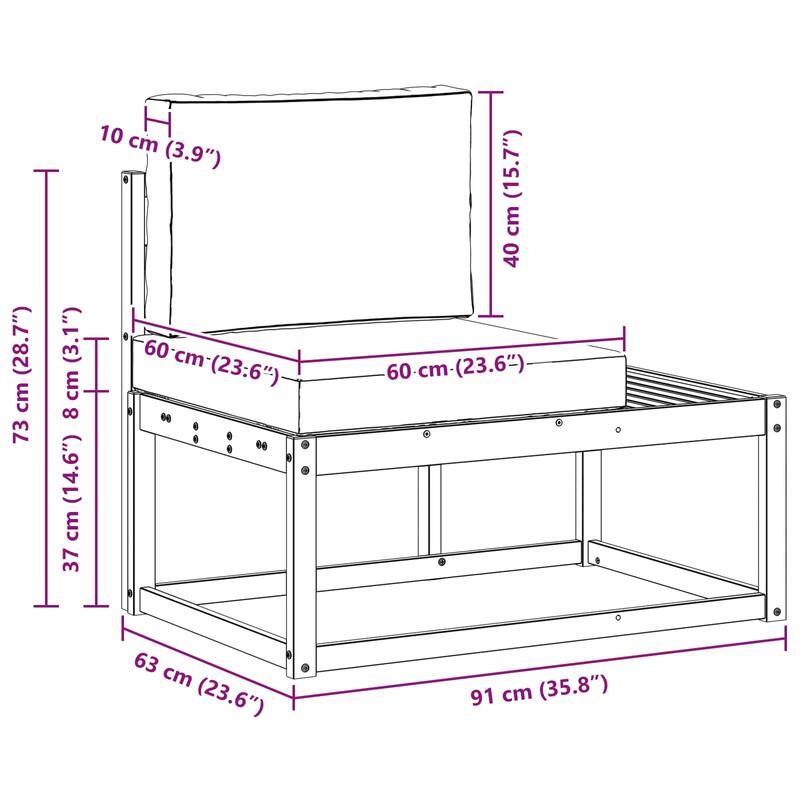 vidaXL 2 Piece Outdoor Middle Sofa Solid Acacia Wood